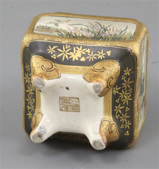 A Japanese satsuma pottery square koro and cover, by Kinkozan, Meiji period, height 10.3cm